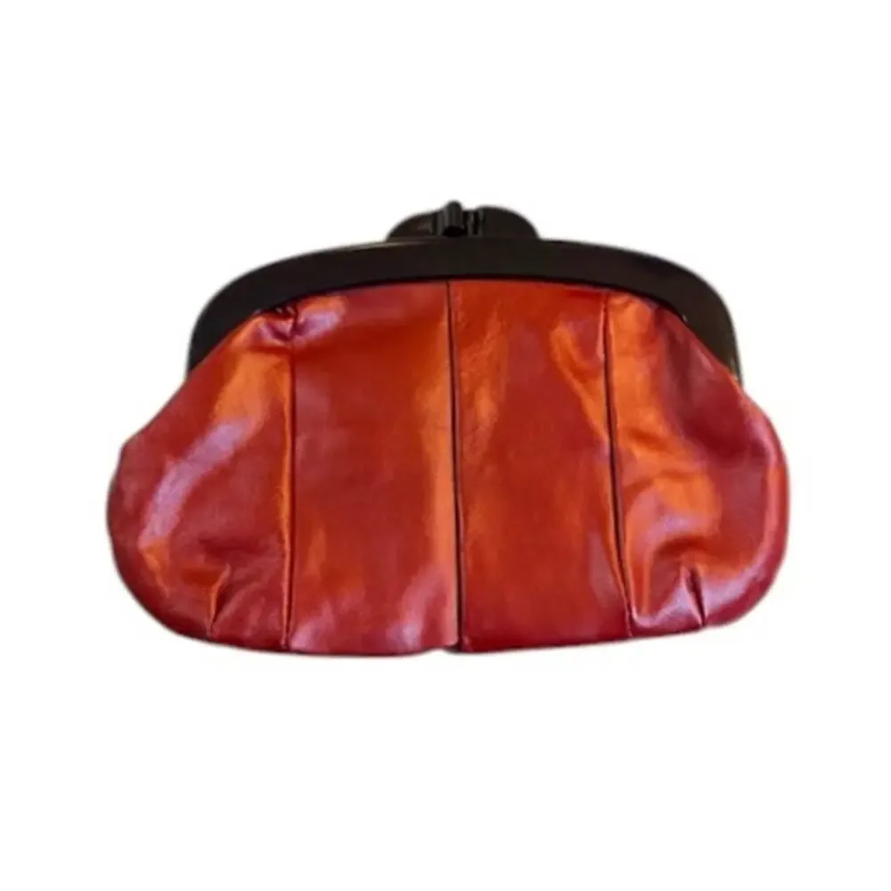Vintage Roger Gimbel Leather Kisslock Clutch Red Bakelite Style Frame Hong Kong